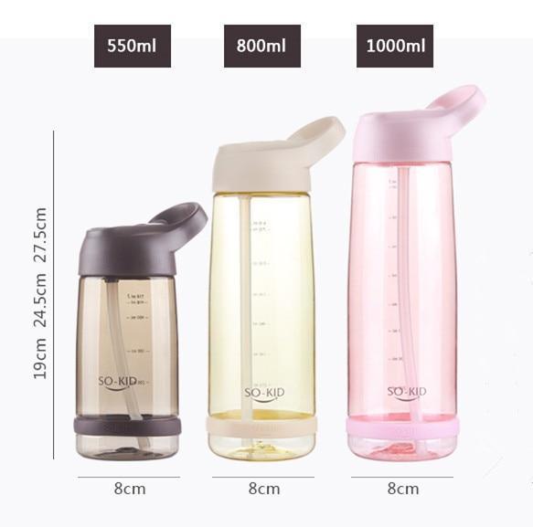 Bouteille d'eau portable avec paille en plastique sain, gourde de voyage pour sport et boissons pour enfants