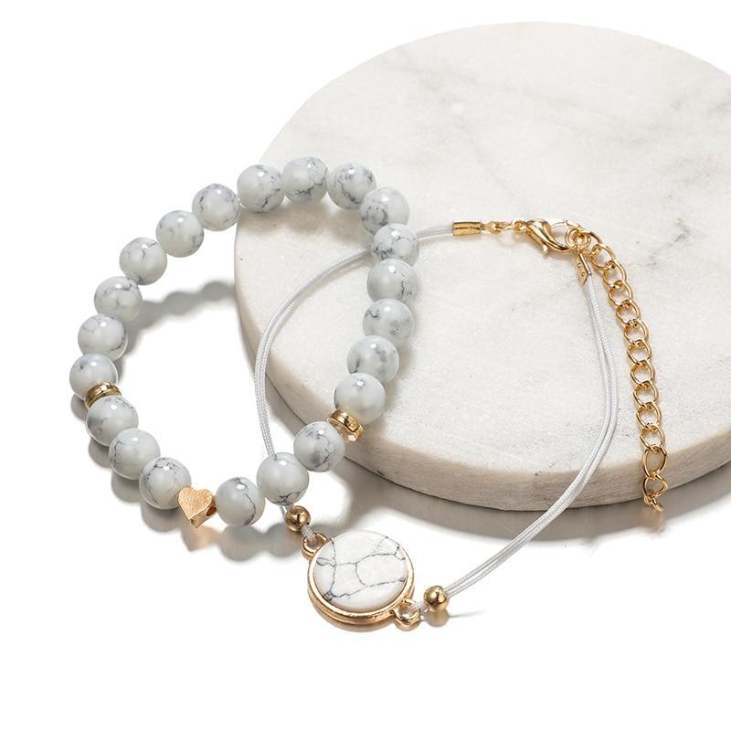Ensemble de bracelets superposés avec pampilles et perles de cœur bohème en pierre faits à la main pour femmes, ensemble de chaînes en corde tressée réglables, bracelet de cheville pour femmes
