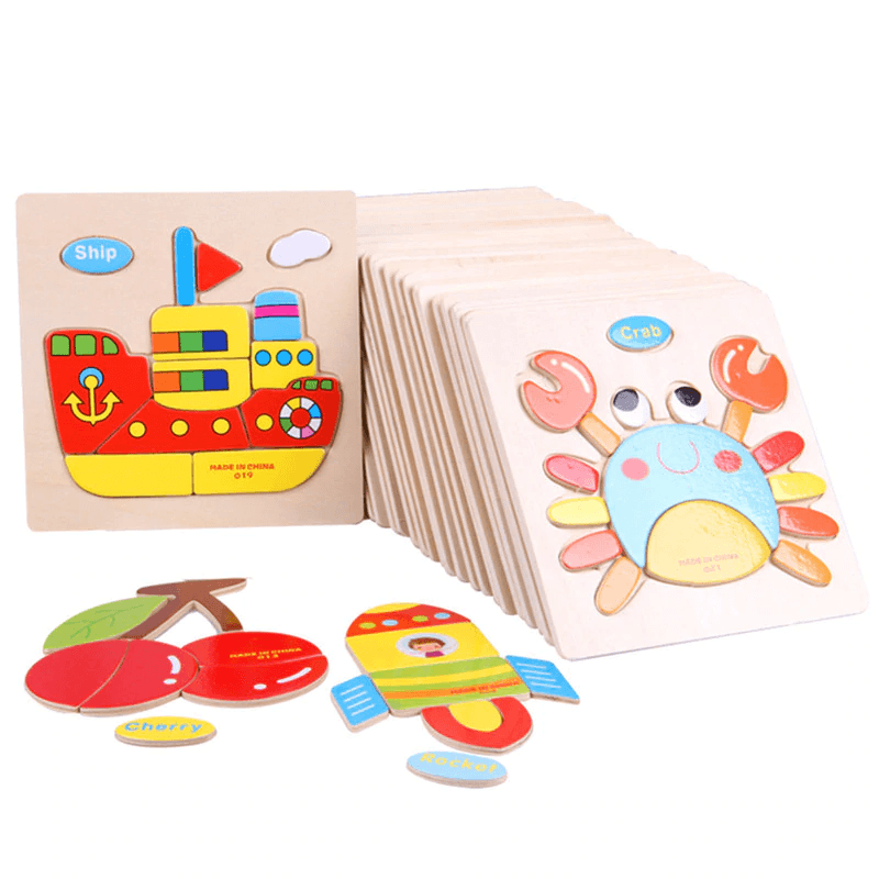 Puzzles 3D en bois Stevvex modernes et intéressants pour l'apprentissage des bébés, puzzles d'animaux de dessin animé et de fruits pour enfants, jouet éducatif intelligent pour enfants