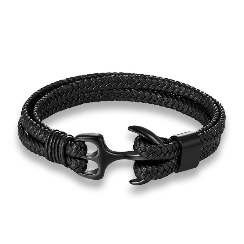 Bracelet élégant en cuir à la mode pour hommes Bijoux Bracelet en cuir de luxe bleu Ancre en acier inoxydable doré Corde tressée Superbe style nautique Cadeau bracelet d'amitié