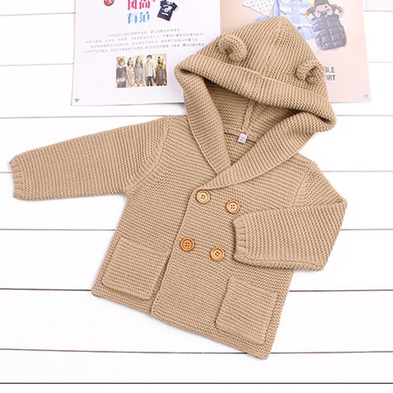 Cardigan tricoté chaud à manches longues et à capuche pour nouveau-né