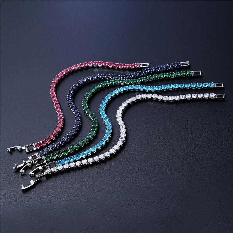 Bracelets de tennis de luxe 4 mm avec diamants brillants, zircon cubique élégant, chaîne Iced Out, bracelet de mariage en cristal pour femmes et hommes en or, argent et design coloré moderne