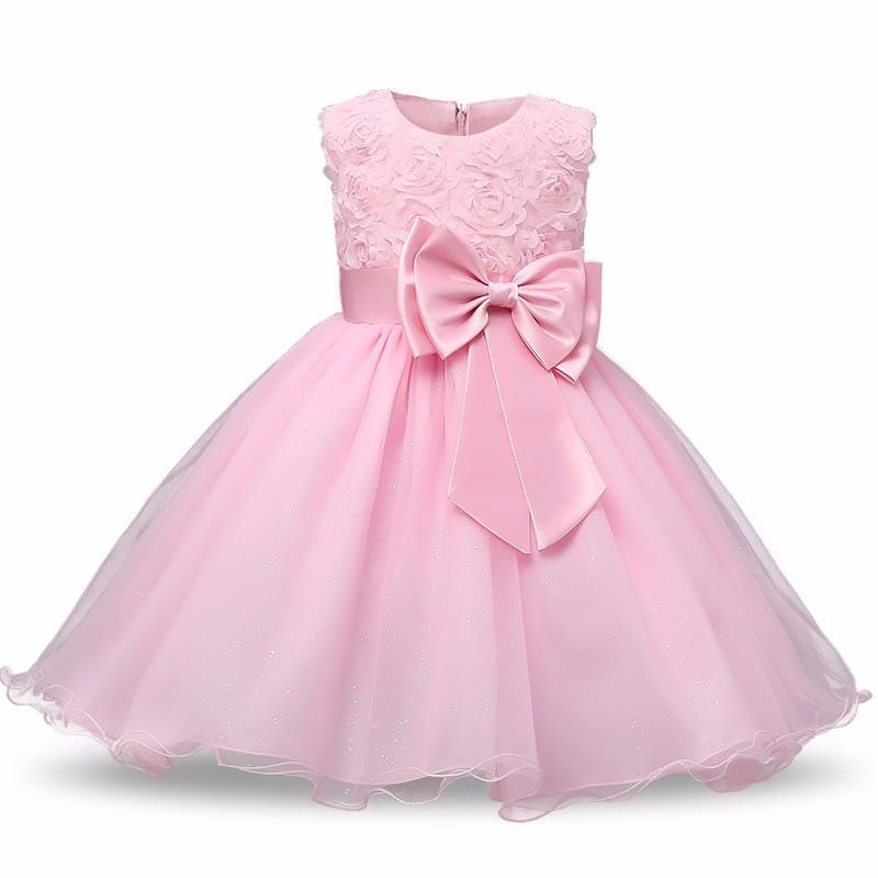 Robe de luxe faite à la main, nouvelle, élégante, blanche, pour le premier anniversaire de fille, tenue de fête, avec fleurs roses en 3D, pour tout-petite, avec grand nœud