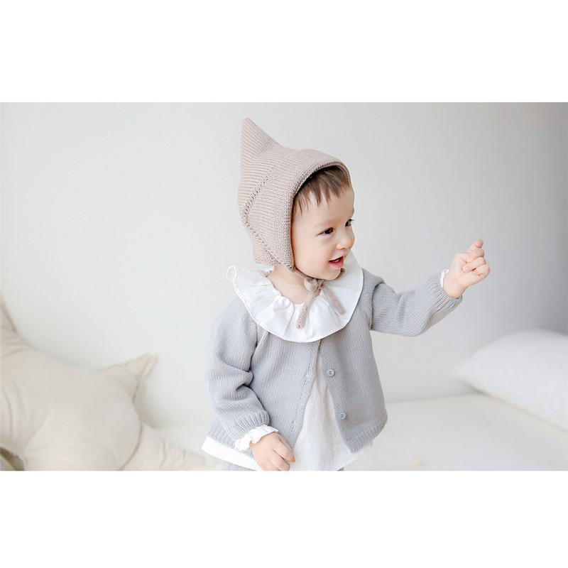 Bonnet Hiver Retro Tricoté Bébé Enfant Chapeau Chaud en Crochet pour Tout-Petits Bonnet de Sorcière Pointu pour Nouveau-né