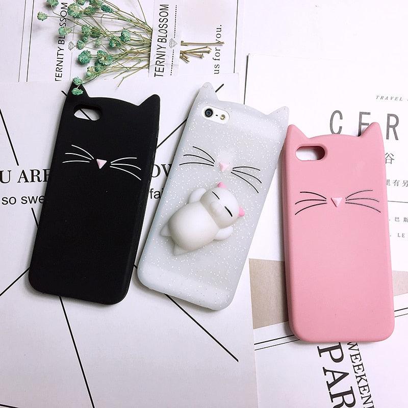 Coque de téléphone portable en silicone souple pour chat, coque arrière pour iPhone 6 6S 7 8 Plus X, motif ours mignon, coque de téléphone portable en forme de phoque 3D, étui en silicone pour iPhone 5S SE 8 Plus