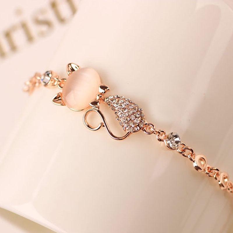 Nouveau bracelet en alliage or rose élégant pour femme, enfant, fille, bijou cadeau, breloques, cristal, opale, strass, chaîne de bracelet