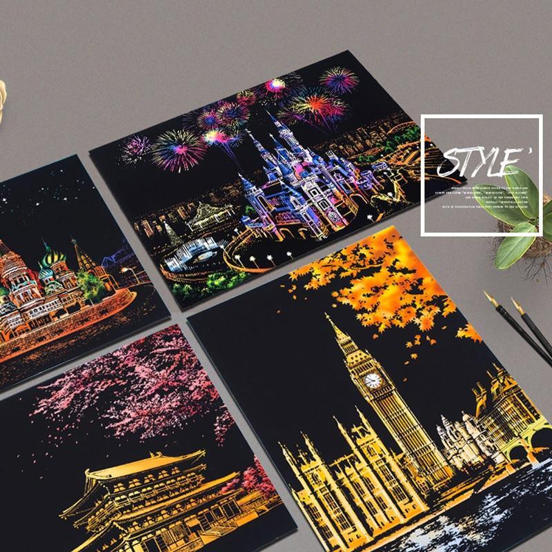 Peintures à gratter pour enfants, dessins artistiques magiques de paysages marins, jouets éducatifs pour enfants, cadeaux d'anniversaire pour garçons ou filles