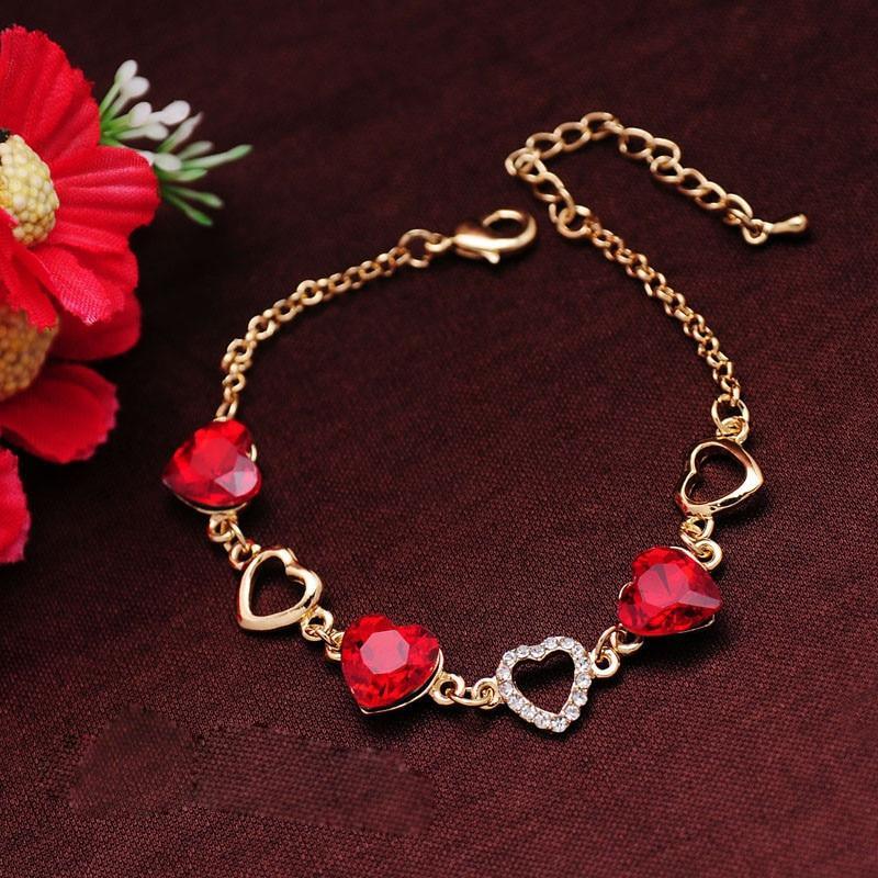 Élégant Luxe Diamant Cœur Romantique Bracelets pour Femmes Couleur Or Cristal Breloques Bracelets Joncs Bijoux de Mode Style Bracelet
