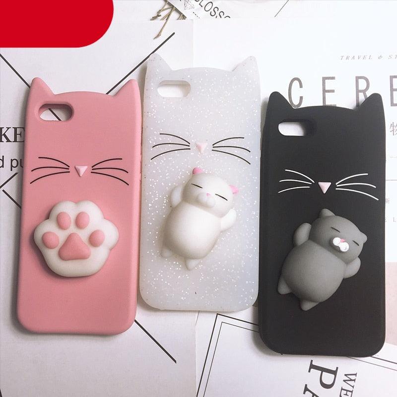 Coque de téléphone portable en silicone souple pour chat, coque arrière pour iPhone 6 6S 7 8 Plus X, motif ours mignon, coque de téléphone portable en forme de phoque 3D, étui en silicone pour iPhone 5S SE 8 Plus