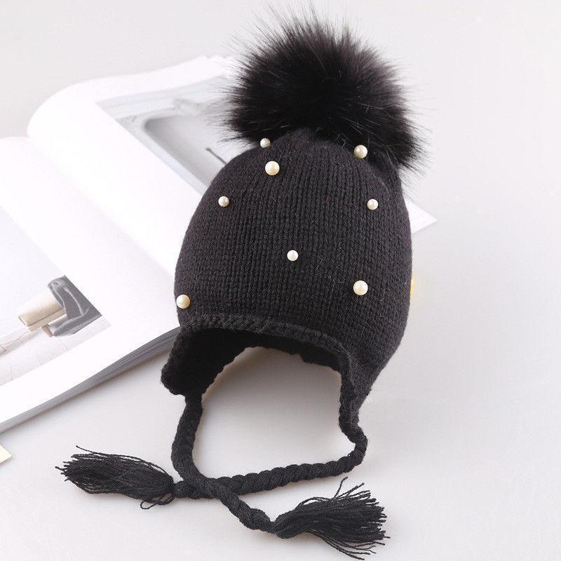 Magnifiques Bonnets Bébé Hiver Doux et Chaud en Tricot avec Pompon, pour Nouveau-nés, Enfants, Garçons et Filles, Motif Perles Mignonnes