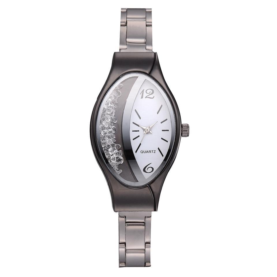 Montre de luxe Ellipse en PU à bracelet en cuir pour femmes, montre-bracelet à quartz sport en strass pour femmes et jeunes filles