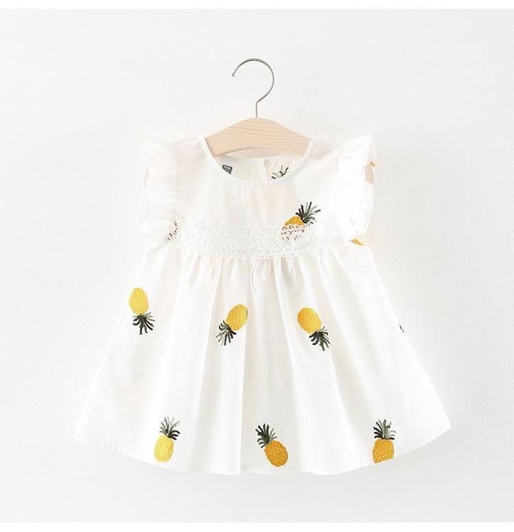 Robes d'été pour bébé avec manches à volants pour nouveau-né, en coton, sans manches, motif ananas, pour fillettes