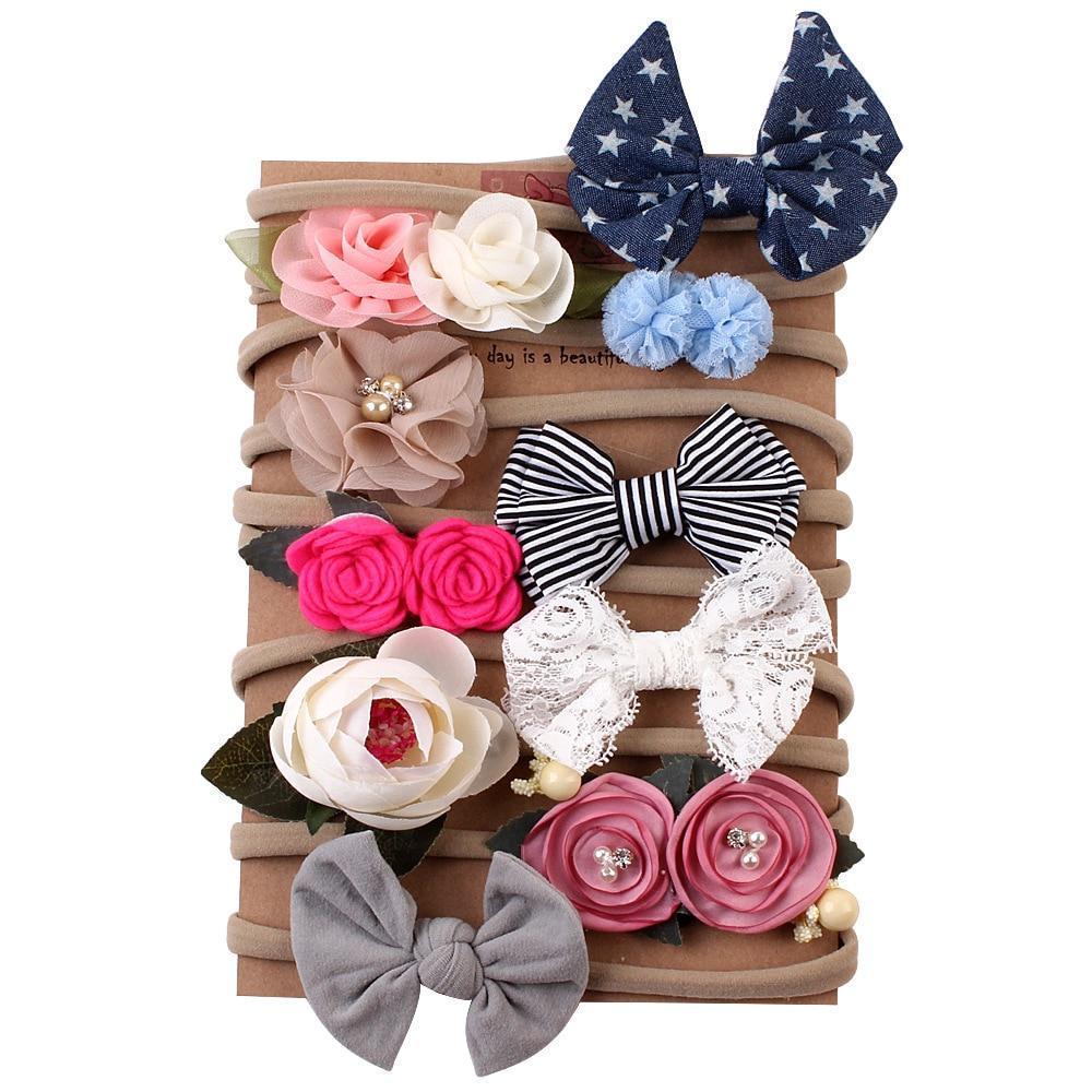 Lot de 10 bandeaux de luxe modernes avec nœud pour enfants, serre-tête oreilles de lapin, turbans pour enfants