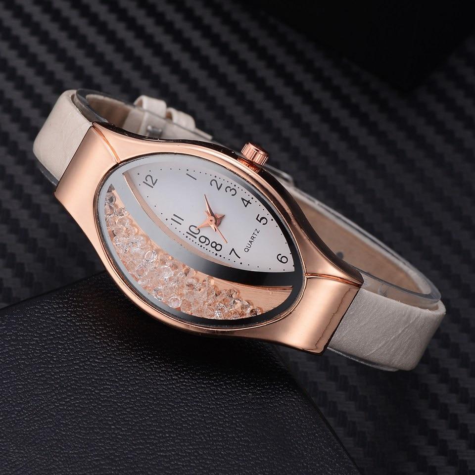 Montre de luxe Ellipse en PU à bracelet en cuir pour femmes, montre-bracelet à quartz sport en strass pour femmes et jeunes filles