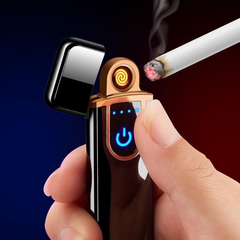 Briquet Électronique USB Moderne de Luxe, Coupe-Vent, Mince, Coloré, avec Capteur Tactile et Gravure Dragon, Idéal pour un Cadeau