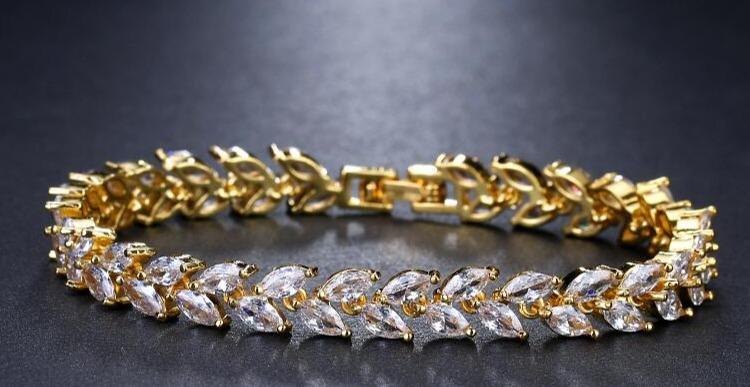 Bracelet de luxe en diamant brillant, breloque tendance, zircon cubique blanc AAA, quatre couleurs, feuille, bijoux pour femme, élégant cadeau de mariage et de fête
