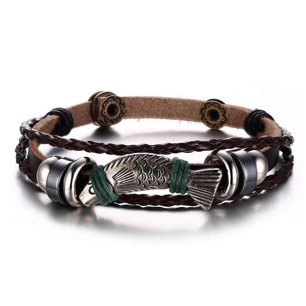 Bracelet en cuir Lucky Vintage pour hommes avec breloque cartes à jouer, tressé multicouche, cadeau pour hommes et femmes