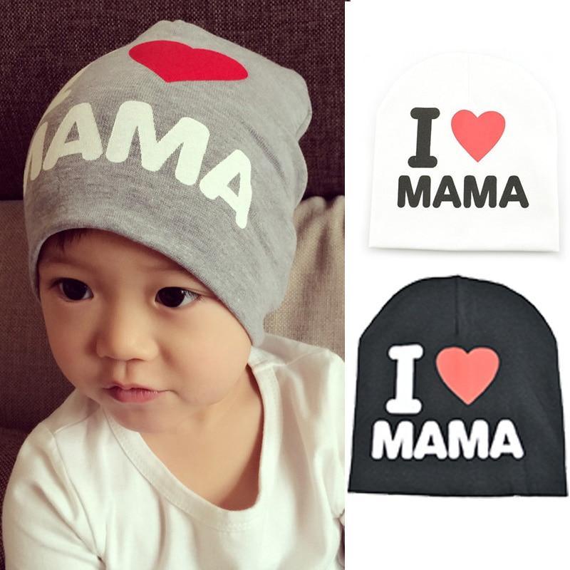 Bonnet tricoté chaud en coton moderne et populaire pour bébés, casquette pour enfants en bas âge et bébés, casquette pour filles et garçons, motifs "I love Mama", chapeau de bébé design