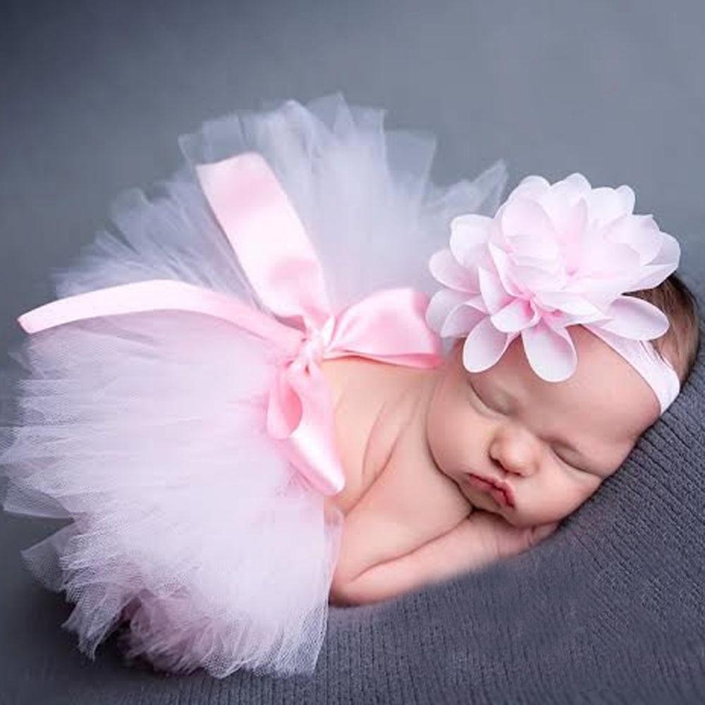 Jupe tutu et bandeau fleuri de luxe moderne et élégant pour bébé fille, robe nouveau-né avec grand nœud et bandeau