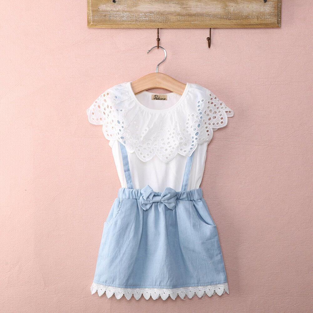 Bébé fille à volants T-shirt haut et robe à bretelles Tenue mignonne Ensemble de vêtements Cadeau parfait Design unique