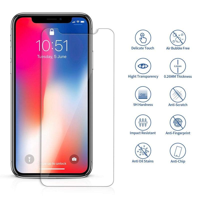 Verre de protection 9H pour iPhone 11 12 Pro Max Verre sur iPhone 7 8 X XR XS 12 13 Mini SE 14 Film de protection d'écran Protection avant Film en verre trempé de qualité supérieure Protection complète Film en verre trempé à haute clarté