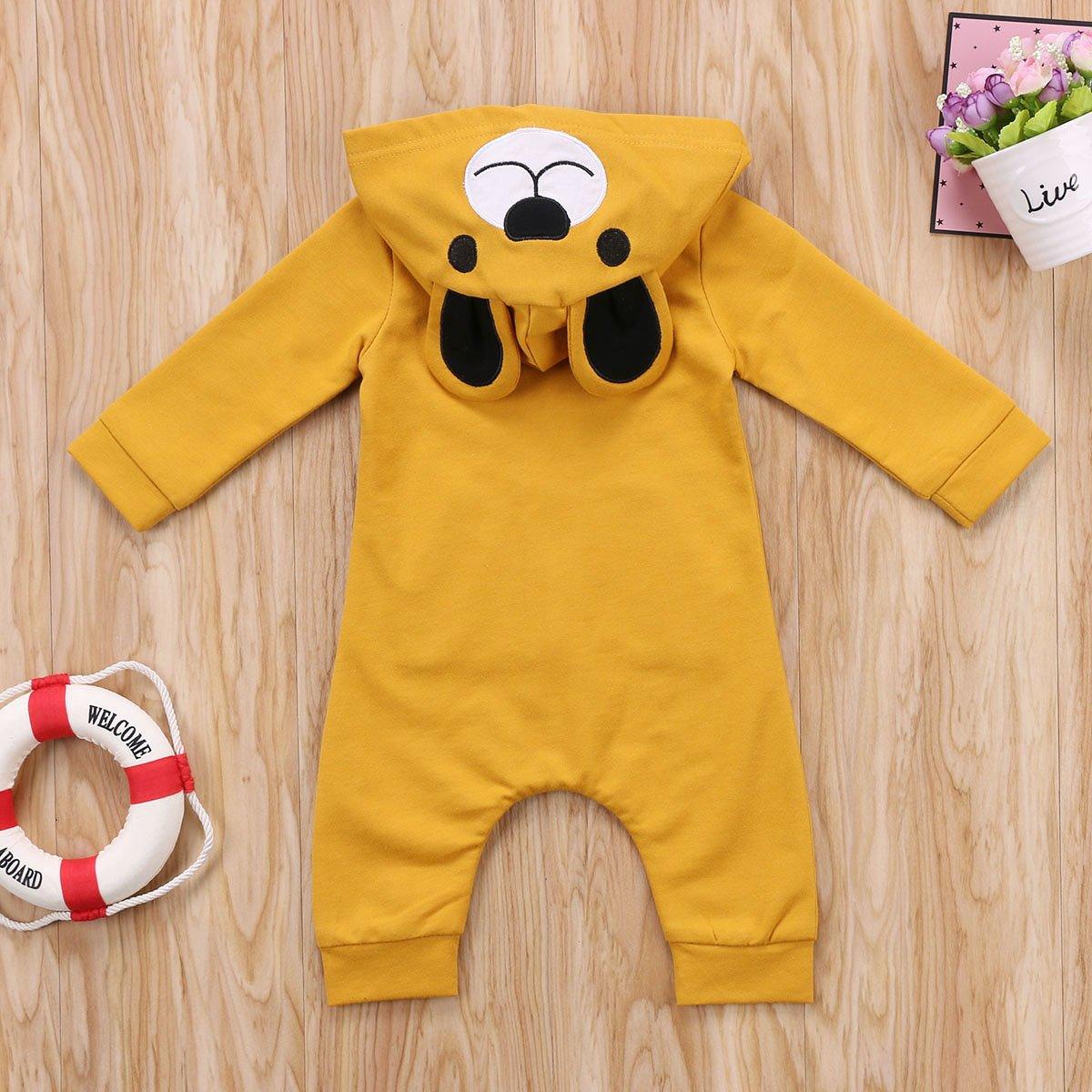 Mignon Ours Nouveau-né Bébé Garçon Fille Enfant Grenouillère à Capuche Oreilles Fermeture Éclair Cartoon Patchwork Combinaison pour Bébés Filles et Garçons