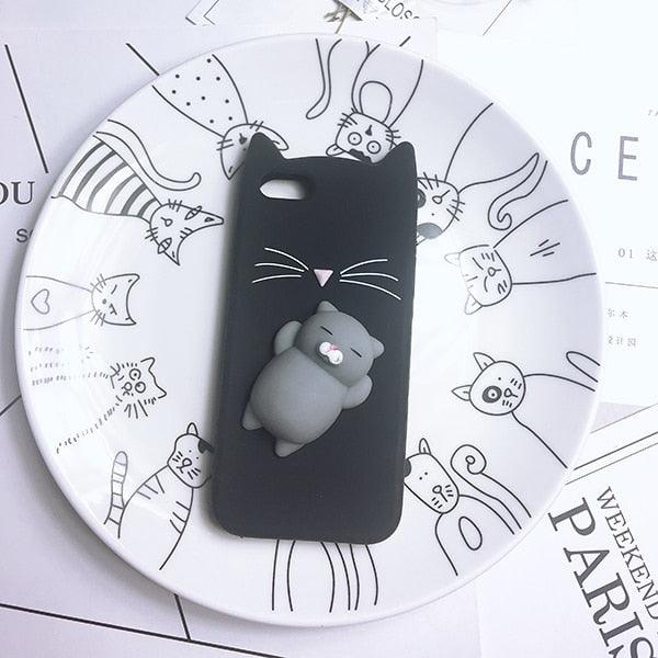 Coque de téléphone portable en silicone souple pour chat, coque arrière pour iPhone 6 6S 7 8 Plus X, motif ours mignon, coque de téléphone portable en forme de phoque 3D, étui en silicone pour iPhone 5S SE 8 Plus