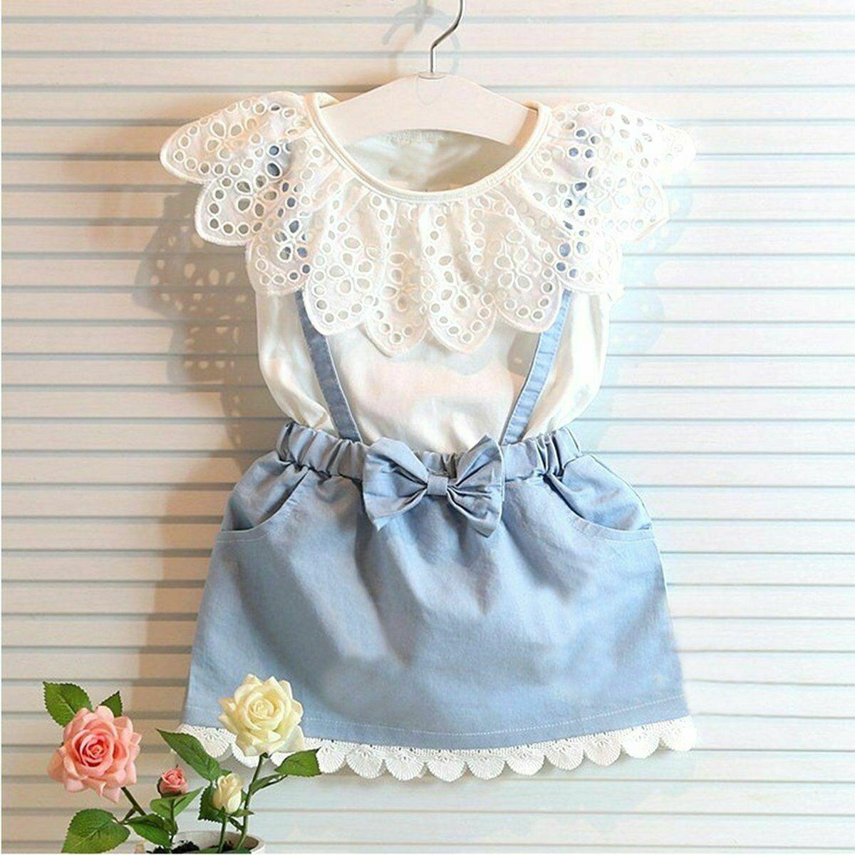 Bébé fille à volants T-shirt haut et robe à bretelles Tenue mignonne Ensemble de vêtements Cadeau parfait Design unique
