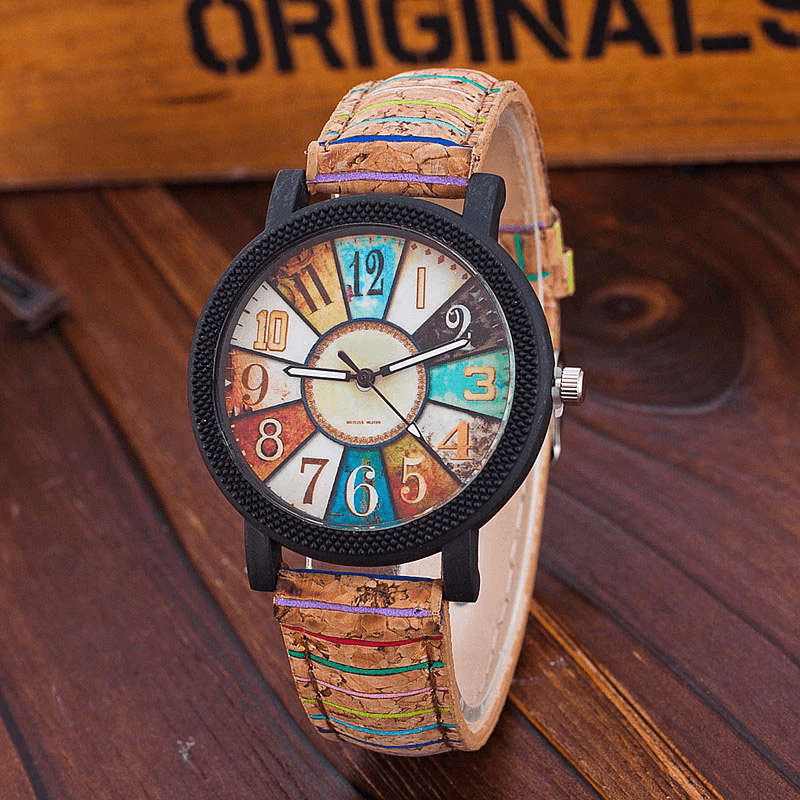 Montre-bracelet à quartz décontractée vintage en cuir pour femmes