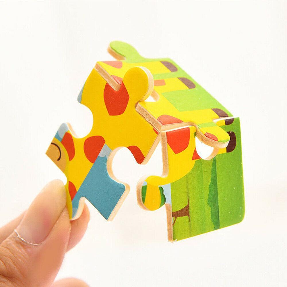 10pcs Jouets en bois pour enfants, Puzzle Animal de dessin animé, Jeux d'apprentissage précoce, Intelligence, Éducation