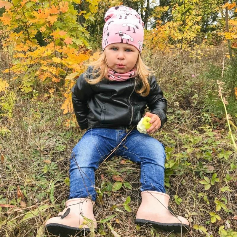 Chapeau et écharpe en coton imprimés dessin animé mouton pour enfants modernes, motifs animaux, casquettes pour enfants, bonnet bébé