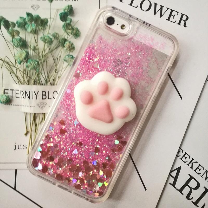 Coque 3D Chat pour iPhone 5s SE 7 7 Plus Coque Liquide Sable Mouvant Paillettes Silicone pour iPhone 8 8 Plus X 6 6s Étui Housse de Téléphone en Caoutchouc Silicone