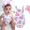 Grenouillère barboteuse pour bébé fille avec bandeau, imprimé pastèque, tenue de soleil, ensemble neuf 0-24 mois au design moderne