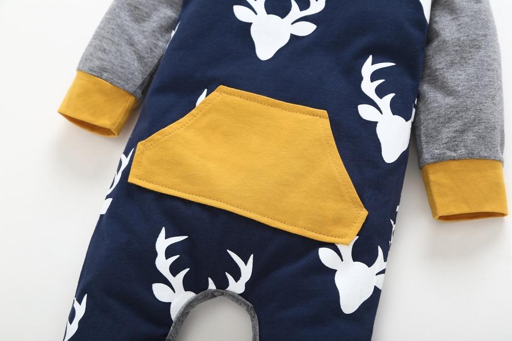 Grenouillères Bébé Garçon Manches Longues Tête de Cerf Combinaisons Nouveau-né Tenues Pour Filles et Garçons Pyjamas