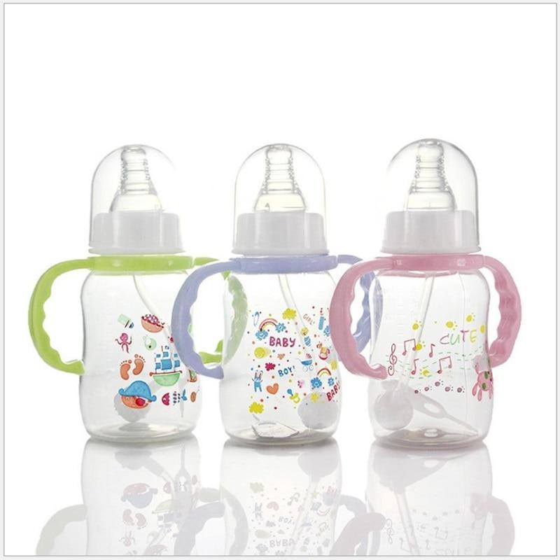 Biberon unisexe pour bébé 150/280 ml à col large en silicone souple avec paille pour nouveau-né avec poignée