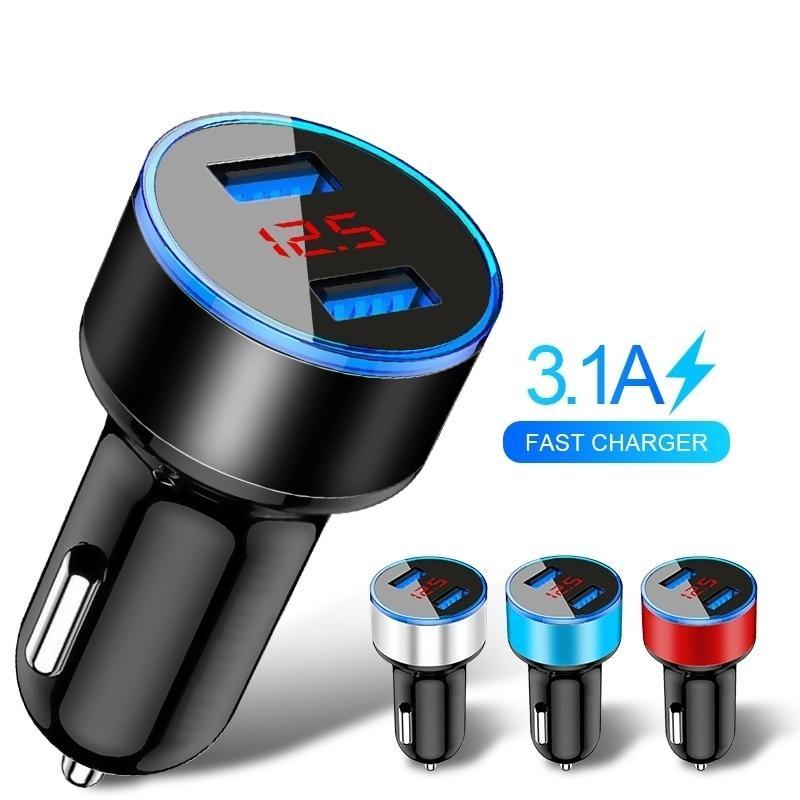 Chargeur de voiture USB double 3.1A avec écran LED Chargeur de téléphone portable universel Gadgets utiles pour les conducteurs