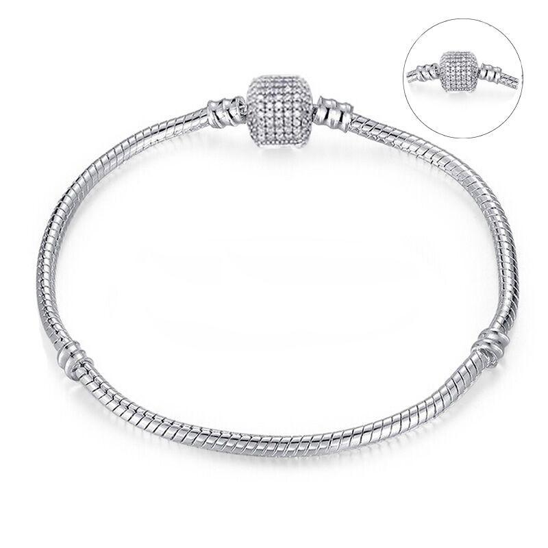 Bracelet fin chaîne serpent couleur argent, de luxe, moderne et de haute qualité, authentique, compatible avec les charms européens pour femmes, avec cœur et étoile