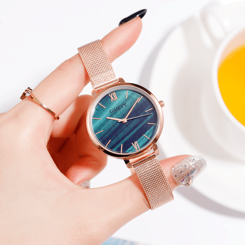 Ensemble de luxe Montre Femme Or Rose Perceuse à Eau Bracelet Montre Bijoux Dames Femme Heure Décontractée Montres à Quartz Pour Femmes et Filles