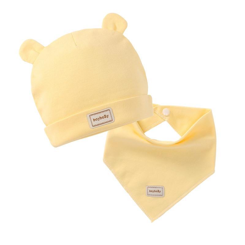 Foulard élastique double couche coton bonnets chapeaux avec bavoirs pour nouveau-né bébé couleur bonbon
