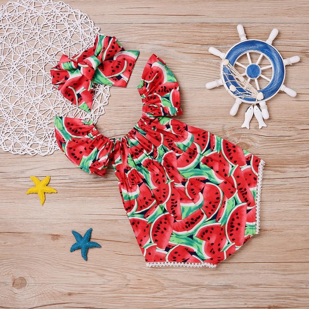 Bébé Nouveau-né Filles Pastèque Imprimé Sans Manches Body Barboteuse Coucher de Soleil Vêtements Décontractés pour Filles