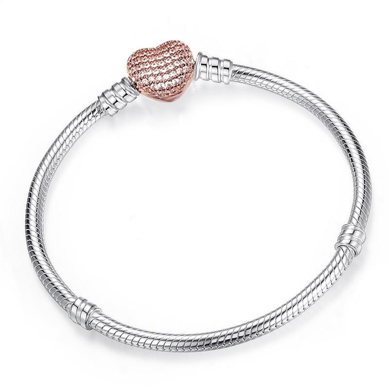 Bracelet fin chaîne serpent couleur argent, de luxe, moderne et de haute qualité, authentique, compatible avec les charms européens pour femmes, avec cœur et étoile