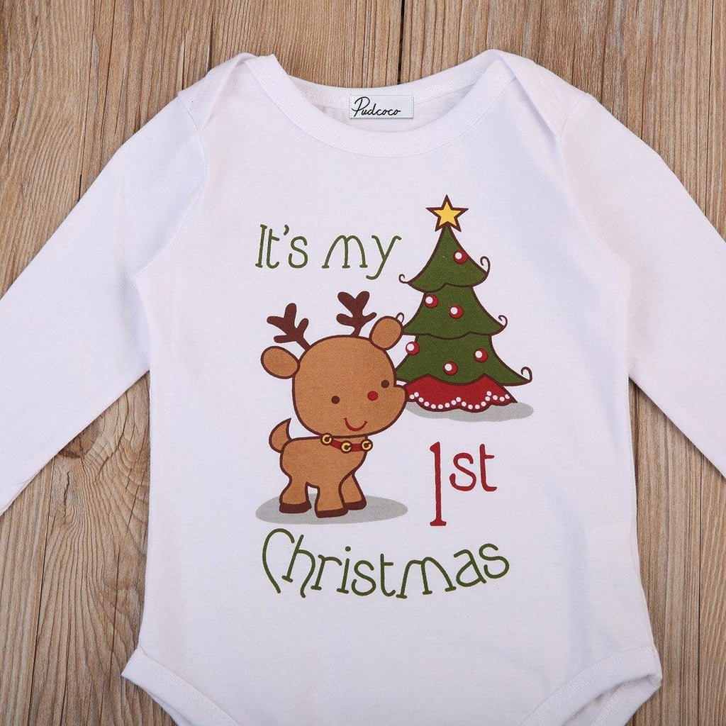 Grenouillère à manches longues avec imprimé de cerf et d'arbre de Noël pour bébés garçons et filles
