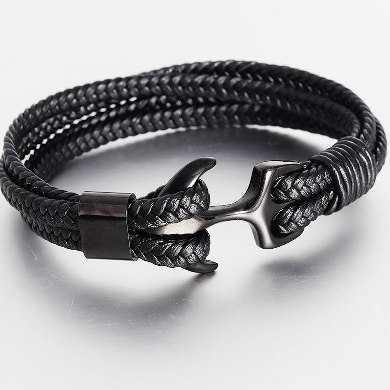 Bracelet élégant en cuir à la mode pour hommes Bijoux Bracelet en cuir de luxe bleu Ancre en acier inoxydable doré Corde tressée Superbe style nautique Cadeau bracelet d'amitié