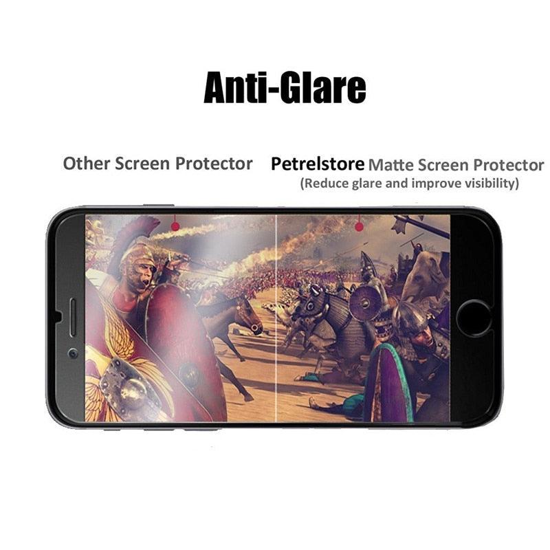 Verre mat dépoli pour iPhone 5 5s 5c SE X XS Max XR, Verre trempé 9H pour iPhone 6 6s 7 8 Plus, Étui de protection en verre, Film en verre trempé compatible avec les étuis, Protecteur d'écran en verre HD clair pour iPhone