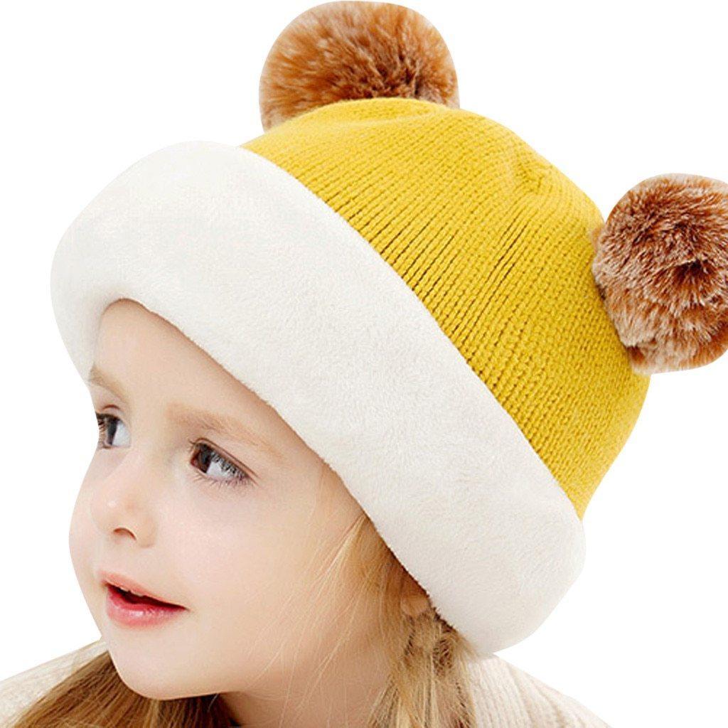 Nouveaux Bonnets d'Hiver Modernes pour Enfants Oreilles Filles Garçons Ensemble Écharpe Chaud Bébé Tricoté Bonnet Mignon pour l'Hiver pour Garçons et Filles