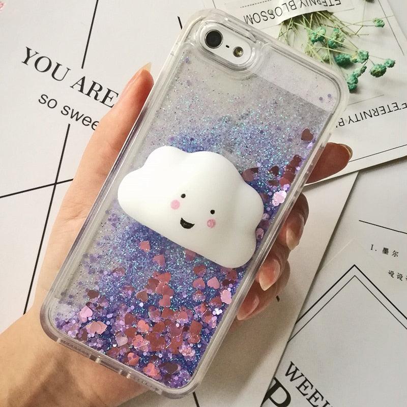 Coque 3D Chat pour iPhone 5s SE 7 7 Plus Coque Liquide Sable Mouvant Paillettes Silicone pour iPhone 8 8 Plus X 6 6s Étui Housse de Téléphone en Caoutchouc Silicone
