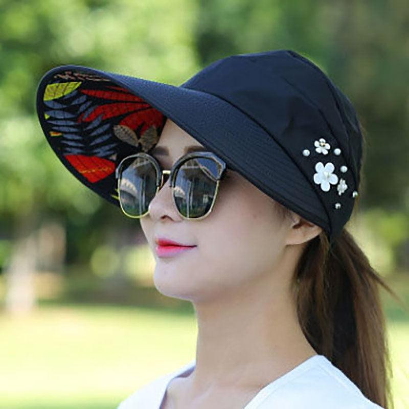 Chapeaux d'été modernes pour adultes pour femmes Chapeau de soleil pliable pour femmes Visière enroulable réglable et repliable Chapeau à fleurs Casquette de baseball décontractée pour femme pour le sport