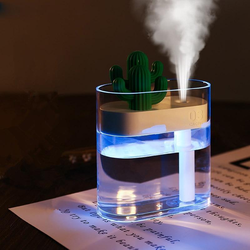 Humidificateur d'air ultrasonique 160ML, Cactus transparent, lumière colorée, diffuseur d'huile essentielle USB, purificateur de voiture, fabricant de brume aromatique