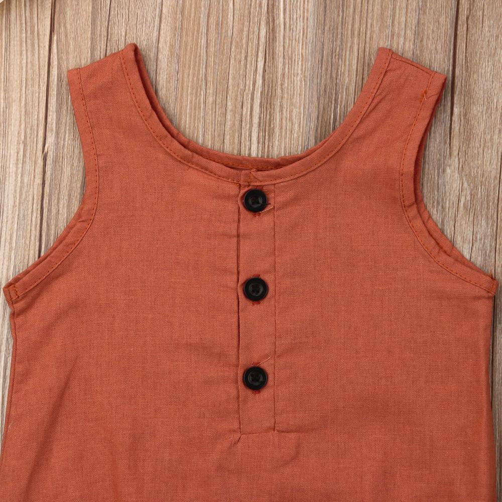 Ensemble barboteuse sans manches en coton et lin pour nouveau-né fille et garçon avec boutons