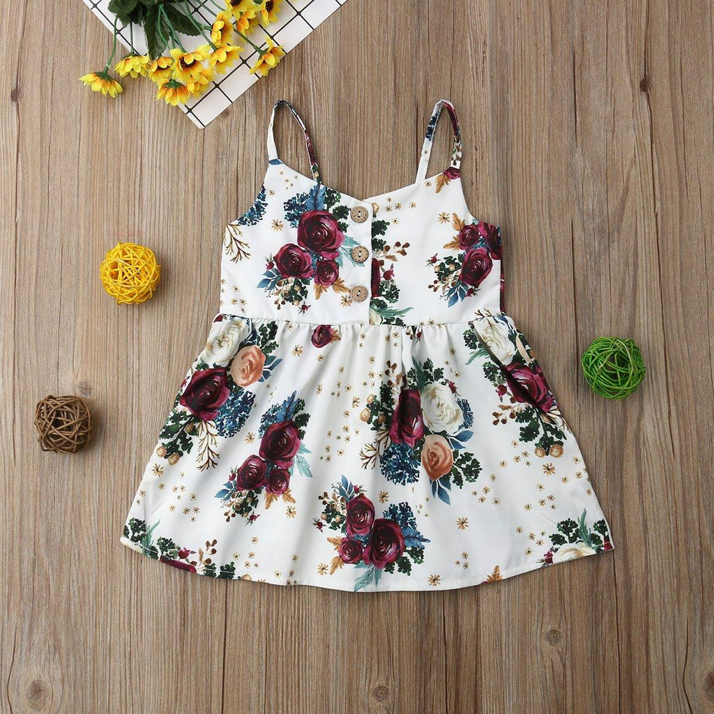 Robe bébé fille fleurie sans manches col en V pour fête, vacances, plage, pour filles